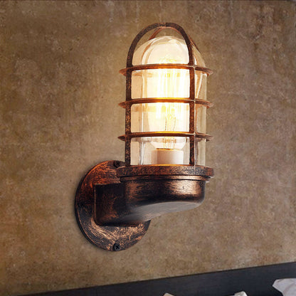 Traditional Colonial Cylinder Iron Glass 1-Light Wall Sconce Lamp For Hallway