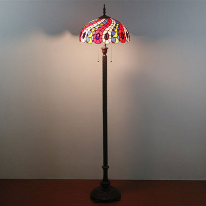 European Tiffany Peacock Tail Stained Glass 2-Light Standing Floor Lamp