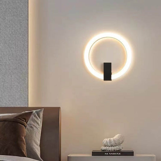 Modern Minimalist Round Iron Aluminum PVC LED Wall Sconce Lamp For Bedroom