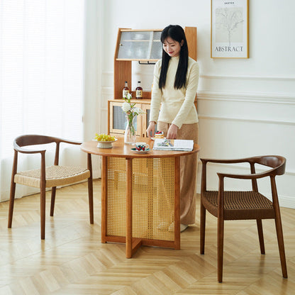 Traditional Vintage Braided Rope Wood Legs Square Dining Chair Backrest Armrest For Dining Room