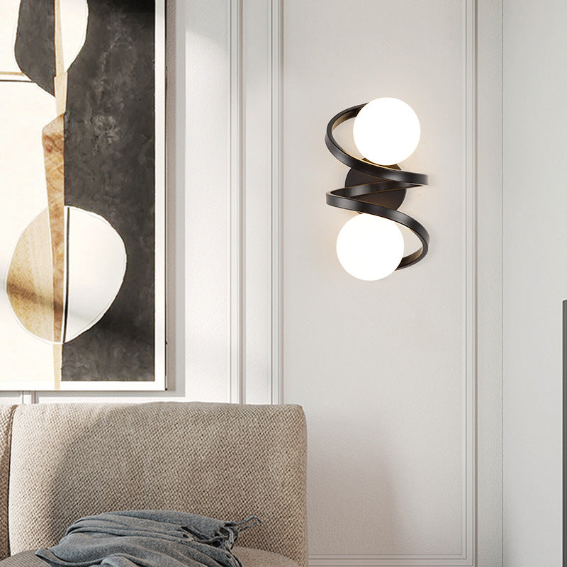 Modern Minimalist Round Ball Iron Glass 2-Light Wall Sconce Lamp