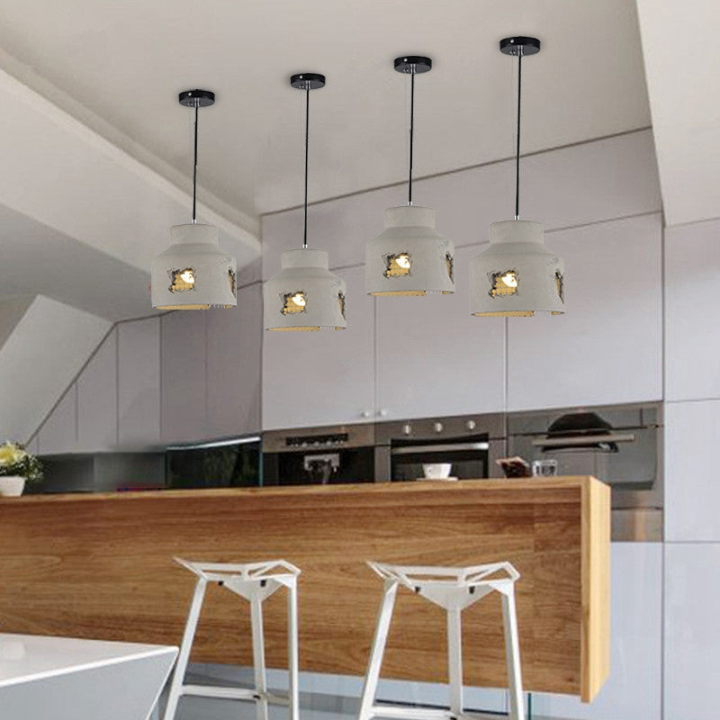Contemporary Industrial Iron Cement Cylinder Skeletonized Split 1-Light Pendant Light For Dining Room