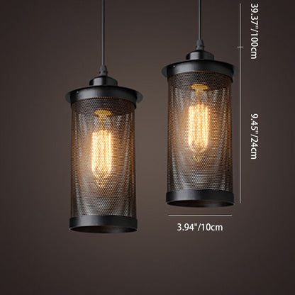 Traditional Vintage Cylinder Iron 1-Light Pendant Light For Living Room