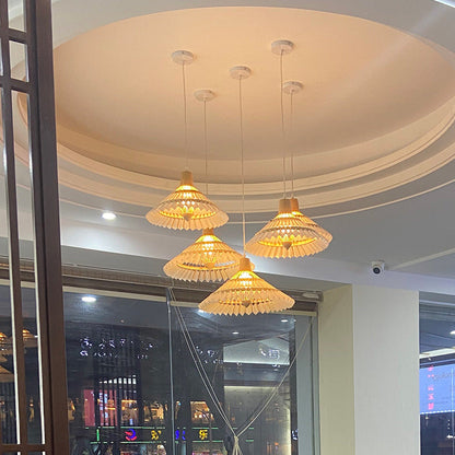 Traditional Chinese Bamboo Weaving Umbrella Shape 1-Light Pendant Light For Dining Room