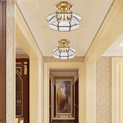 Modern Luxury Octagonal Brass Crystal Glass 1-Light Semi-Flush Mount Ceiling Light