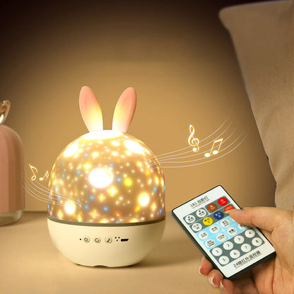 Contemporary Creative Kids Projectable Round Rabbit Deer ABS LED Table Lamp For Bedroom