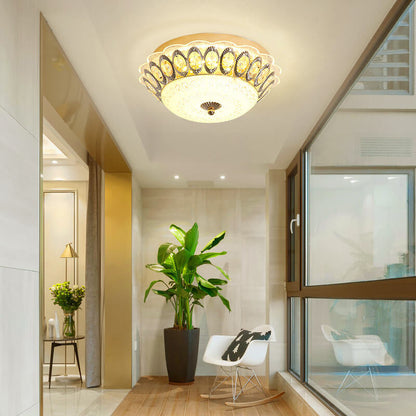 European Crystal Round Lace Design LED Flush Mount Ceiling Light