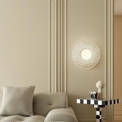Traditional French Round Relief Resin Glass 1-Light Wall Sconce Lamp For Hallway