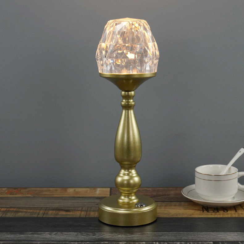Retro Creative Gem Column Plastic Metal LED Touch Table Lamp