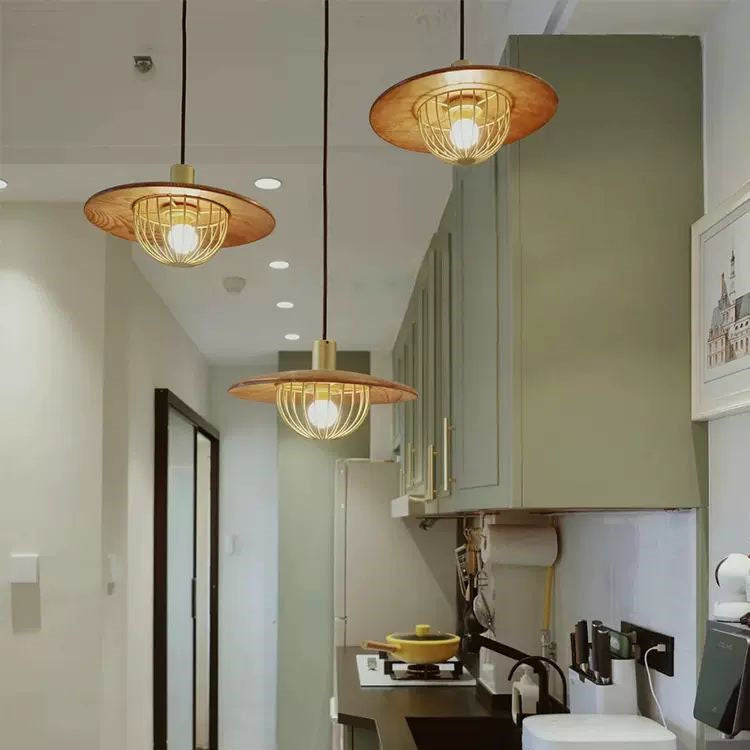 Industrial Simple Light Luxury Wooden Disc 1/2/3-Light Island Light Chandelier