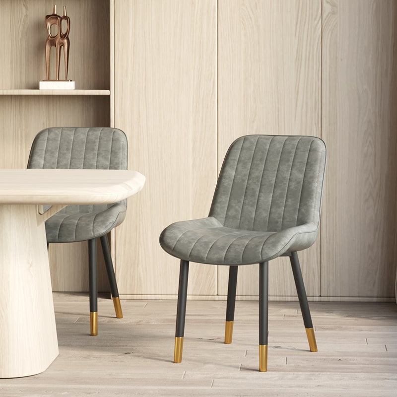 Modern Luxury Square Curved Faux Leather Metal Dining Chair Backrest Armless For Dining Room