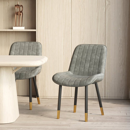 Modern Luxury Square Curved Faux Leather Metal Dining Chair Backrest Armless For Dining Room