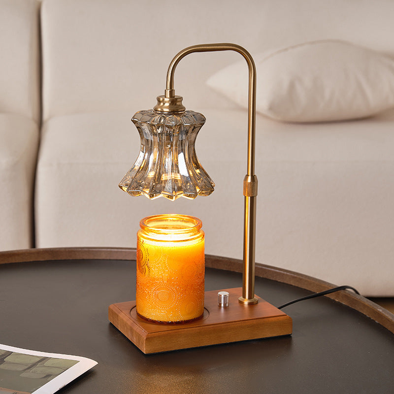 Traditional Vintage Pleated Glass Hardware Solid Wood 1-Light Melting Wax Table Lamp For Living Room