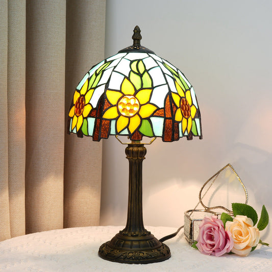 Traditional Tiffany Resin Glass Dome Sunflower 1-Light Table Lamp For Bedside
