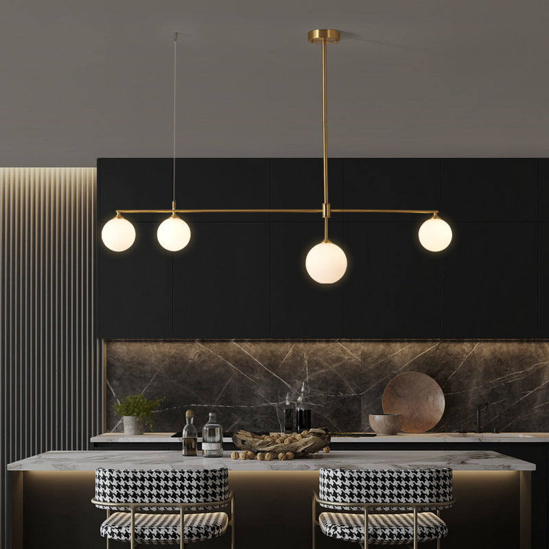 Contemporary Nordic Copper Glass Ball Strip 4/5 Light Chandeliers For Dining Room
