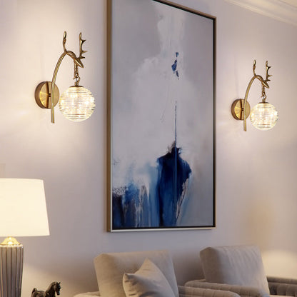 مصباح حائط LED بتصميم عصري بسيط مصنوع من قرن الغزال الدائري المصنوع من الحديد والزجاج لغرفة المعيشة