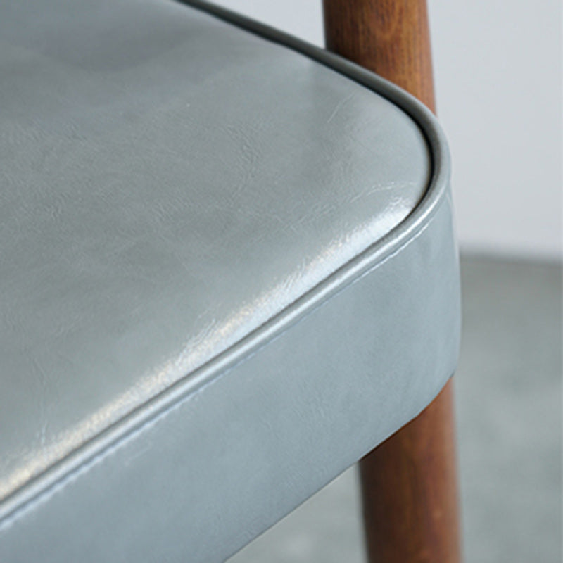 Contemporary Nordic Rectangular PU Leather Oak Dining Chair Backrest Arm For Dining Room