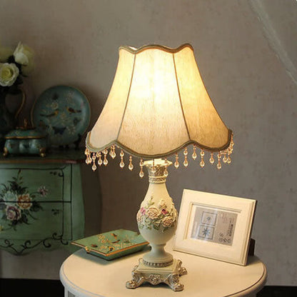 European Court Fabric Cone Resin Base 1-Light Table Lamp