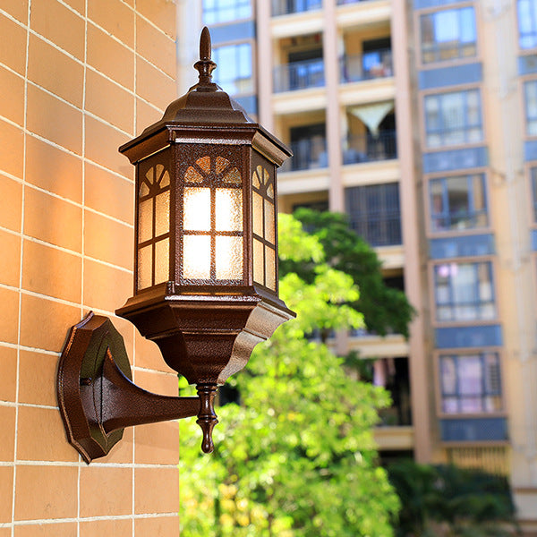 Traditional European Aluminum Alloy Castle Design Glass 1-Light Waterproof Wall Sconce Lamp For Outdoor Patio
