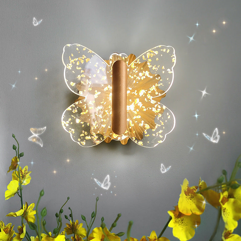 Contemporary Luxury Hardware Acrylic Butterfly LED Wall Sconce Lamp For Bedroom