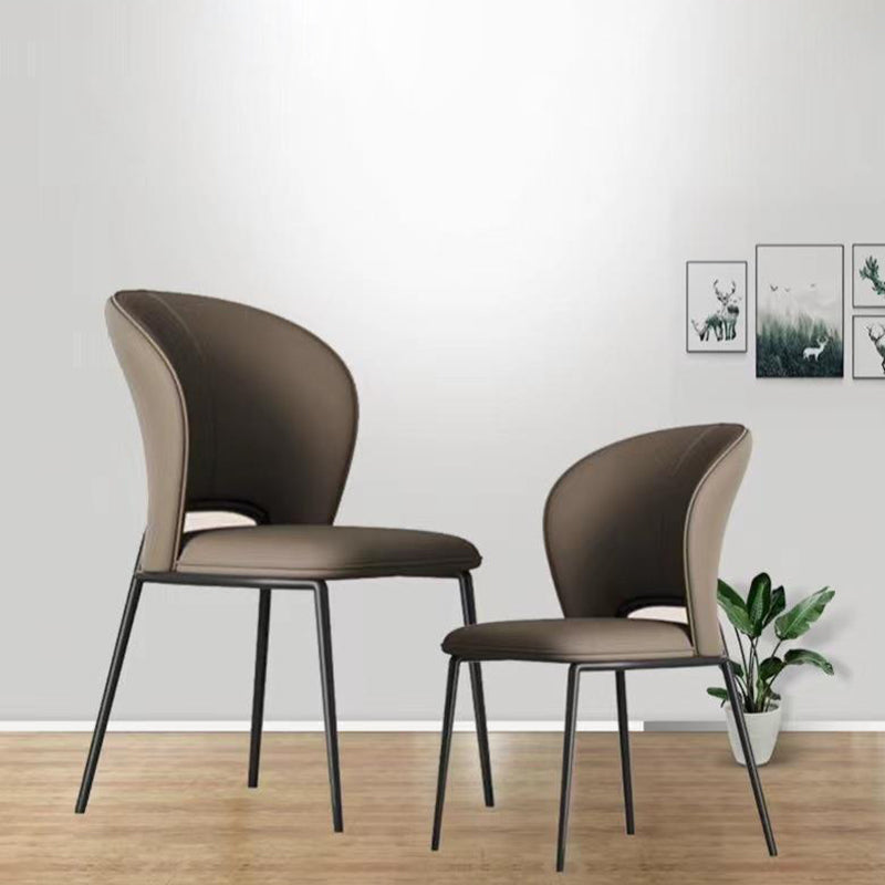 Modern Minimalist Microfiber Cat Scratching Leather Carbon Steel Square Curved Dining Chair Backrest For Dining Room