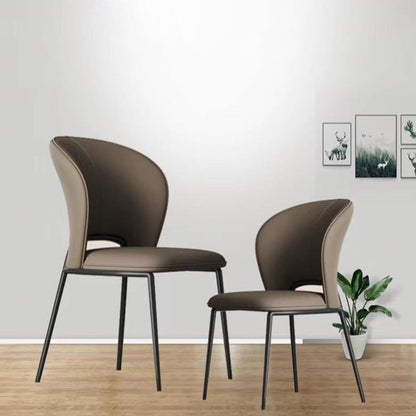 Modern Minimalist Microfiber Cat Scratching Leather Carbon Steel Square Curved Dining Chair Backrest For Dining Room
