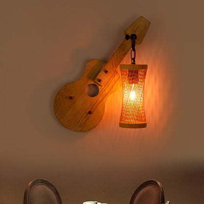 Contemporary Creative Wooden Violin Cylinder Shade 1-Light Wall Sconce Lamp For Dining Room