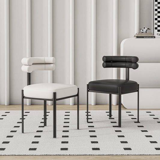 Contemporary Nordic Square Curved Backrest Microfiber Leather  Carbon Steel Dining Chair For Dining Room
