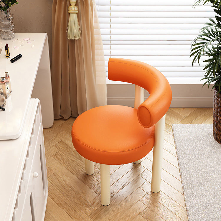 Contemporary Nordic Round Artificial Leather Iron Frame Vanity Stool Arc Back For Bedroom