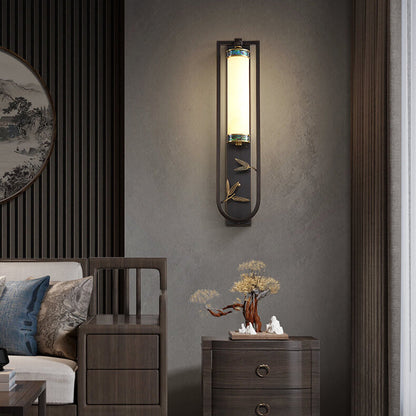 Modern Chinese Rectangular Copper Marble LED Wall Sconce Lamp