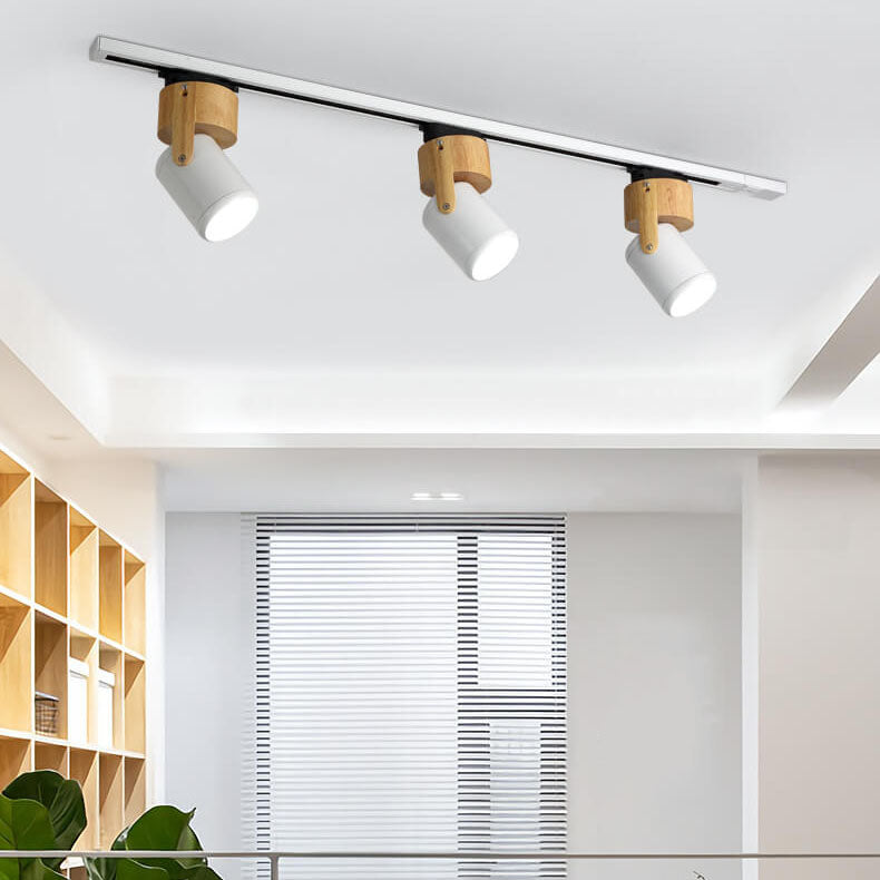 Minimalist Wooden Long Spotlight Track Light 1/3 Light LED Flush Mount Ceiling Light