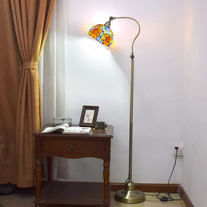 Traditional Tiffany Iron Glss Dome Round Gerbera 1-Light Standing Floor Lamp For Bedside
