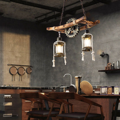Vintage Industrial Wooden Metal 2-Light Island Light Chandelier