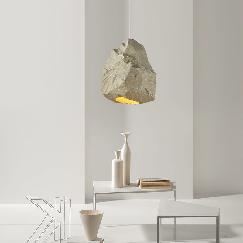 Contemporary Scandinavian Faux Rock Geometric Handmade Sculpture 1-Light Pendant Light For Dining Room