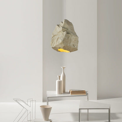 Contemporary Scandinavian Faux Rock Geometric Handmade Sculpture 1-Light Pendant Light For Dining Room
