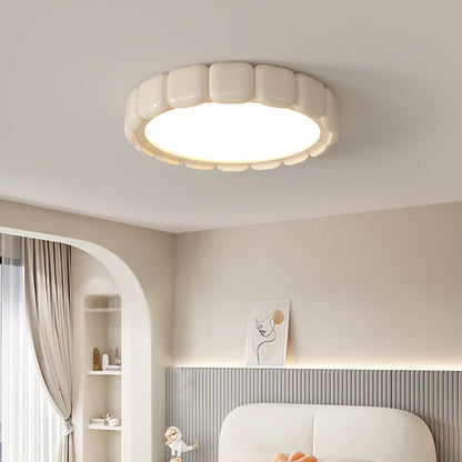 Contemporary Scandinavian Macaron Fiberglass Iron Round LED Flush Mount Ceiling Light For Bedroom