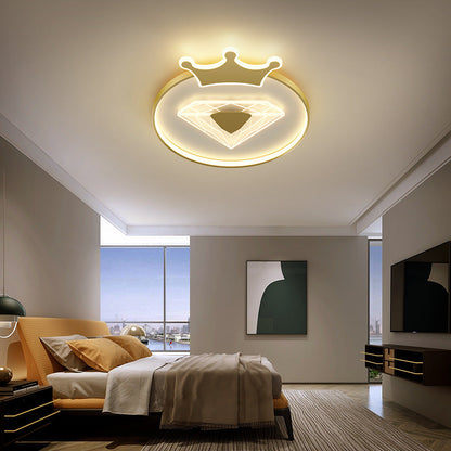 Creative Simplicity Round Crown Diamond Acrylic Shade LED Kids Flush Mount Ceiling Light