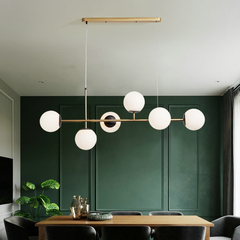 Contemporary Nordic Iron Glass Strip Ball 6-Light Island Light Chandeliers For Dining Room