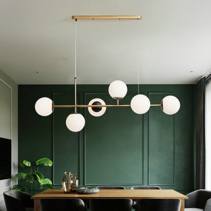 Contemporary Nordic Iron Glass Strip Ball 6-Light Island Light Chandeliers For Dining Room