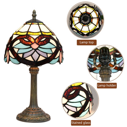 Traditional Tiffany Blue Heart Half Circle Stained Glass Resin 1-Light Table Lamp For Bedroom