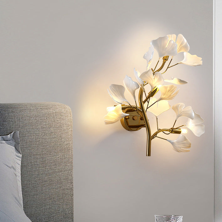 Modern Minimalist Ginkgo Leaf Iron Acrylic 4-Light Wall Sconce Lamp For Living Room
