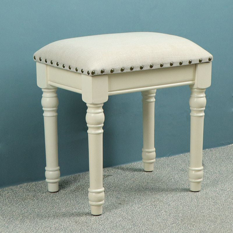 Contemporary Scandinavian Square Linen Faux Leather Solid Wood Vanity Stool Backless Armless For Bedroom