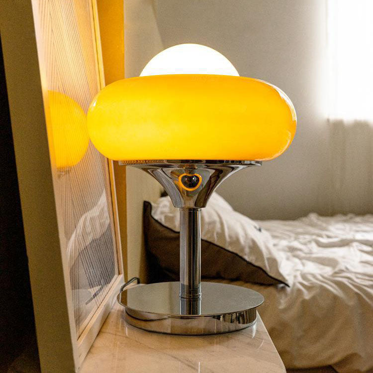 Contemporary Simplicity Silver Finish Frame Custard Tart Glass Shade 1-Light Table Lamp For Study