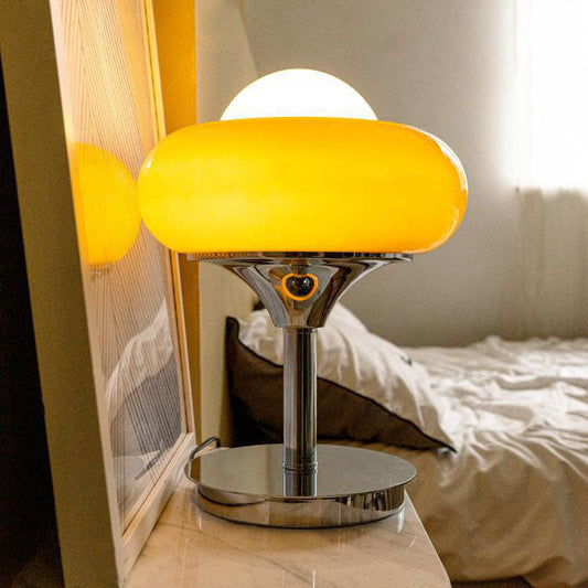 Contemporary Simplicity Silver Finish Frame Custard Tart Glass Shade 1-Light Table Lamp For Study
