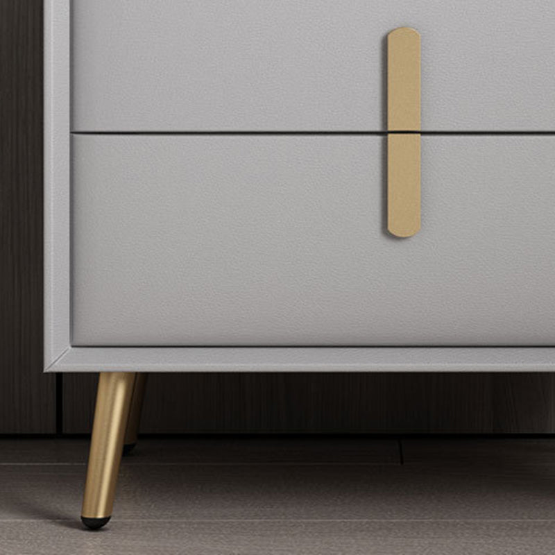 Modern Luxury Rectangular Solid Wood Microfiber Leather Hardware Nightstand 2-Drawer For Bedroom