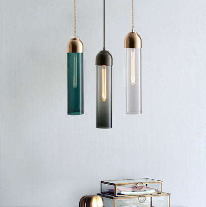 Modern Simplicity Glass Cylinder Shade 1-Light Pendant Light For Dining Room
