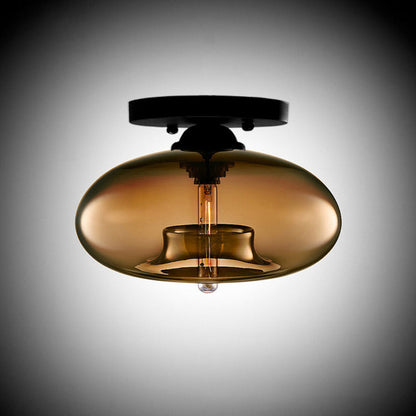 Contemporary Creative Flat Oval Iron Glass 1-Light Semi-Flush Mount Ceiling Light For Living Room