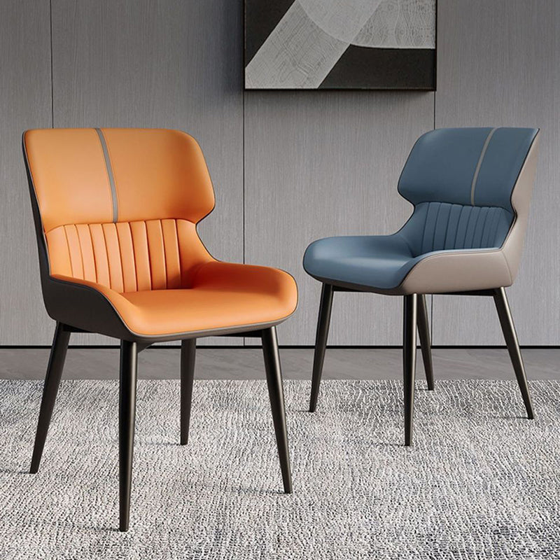 Modern Minimalist Steel Faux Leather Dining Chair Backrest Armless For Dining Room