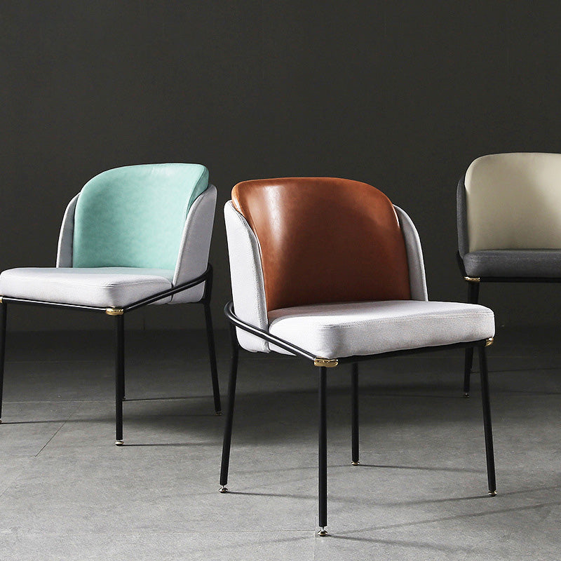 Traditional Vintage Square Faux Leather Metal Dining Chair Four Legs Backrest For Dining Room