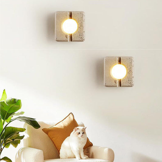 مصباح حائط LED بتصميم مربع من الترافرتين الأبيض المعاصر للدراسة 